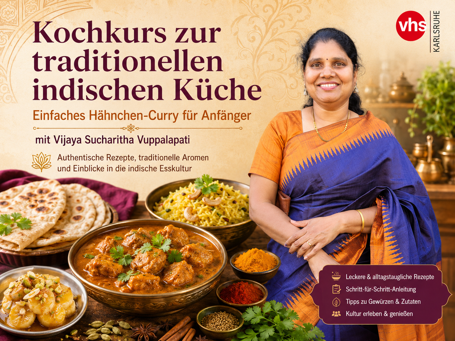 Kochkurs Hähnchen-Curry mit vhs-Logo