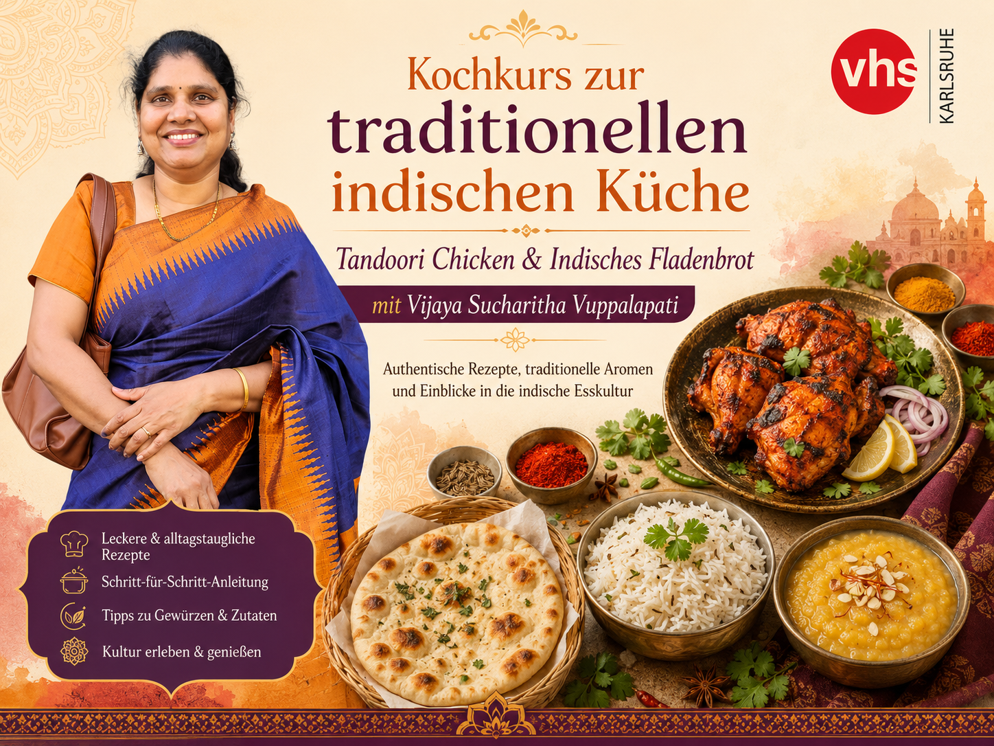 Kochkurs Tandoori Chicken mit vhs-Logo